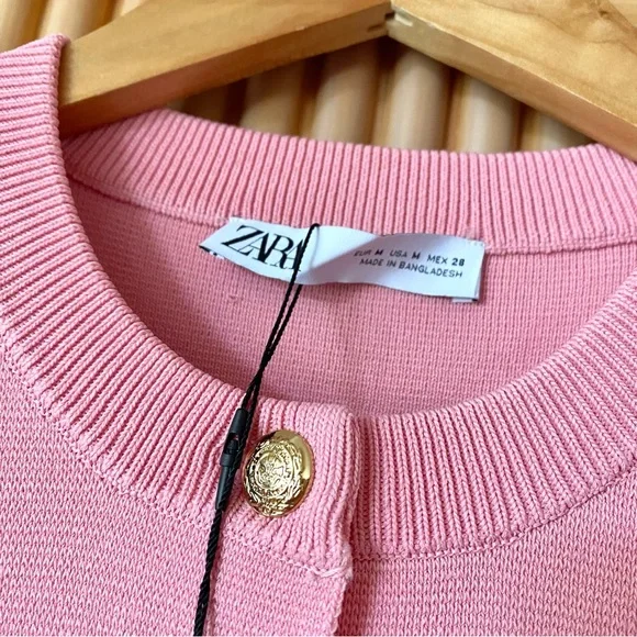 Zara gold button knit mini dress pink - Picture 9 of 12